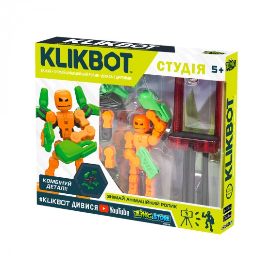 Set de joacai KLIKBOT S1 pentru animatie - STUDIO (2 figuri exclusive, trepied, verde)