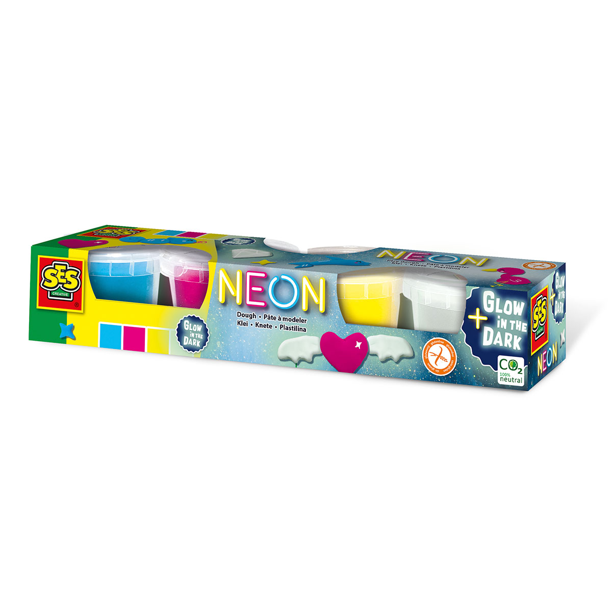 00461S Set pasta de modelat Neon 4 culori (4 cutii x 90gr) Ses Creative