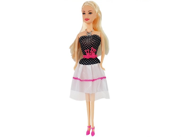 Set papusa 28 cm cu rochie alba cu accesorii