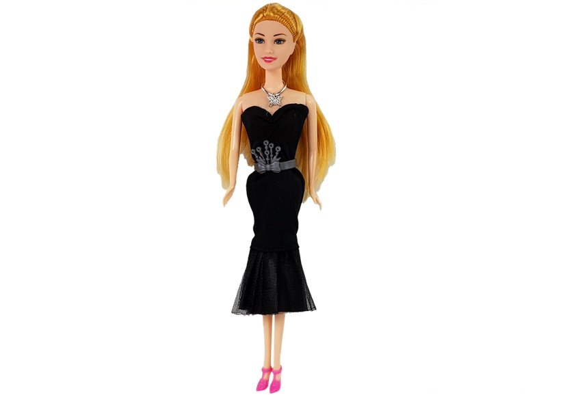 Set papusa 28 cm cu rochie neagra cu accesorii
