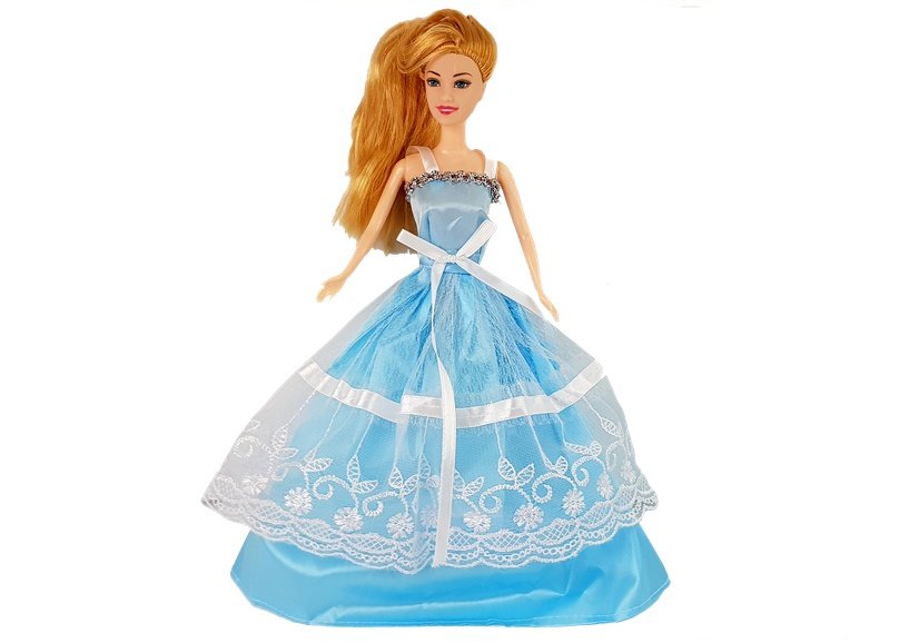 Set papusa cu rochie albastra cu accesorii