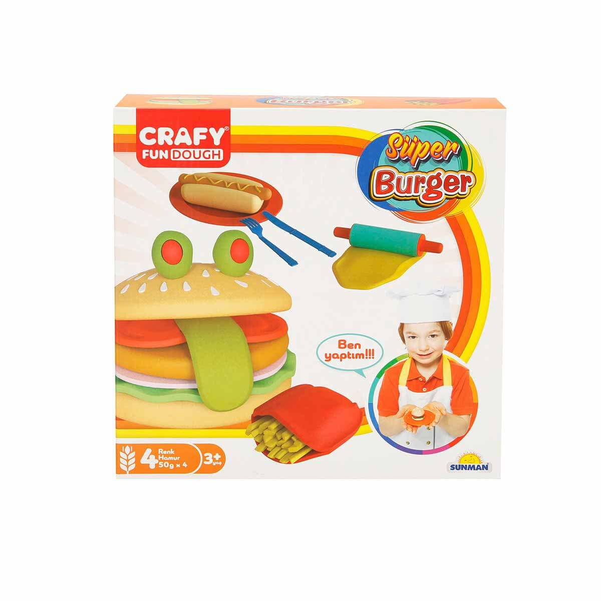 S01002015 Set pasta de modelat "Super Burger" 12 el. Crafy Dough (4x50gr.)