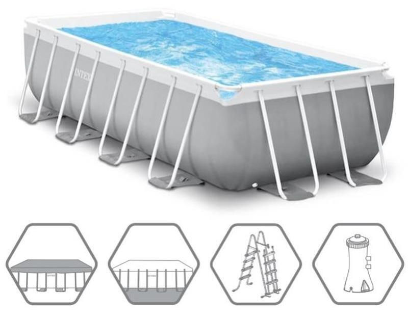 Piscina PRISM FRAME RECTANGULAR  488х244х107см, 10874l, pompa filtru 3785l\h, scara ,copertina, covoras, cadru metalic, INTEX