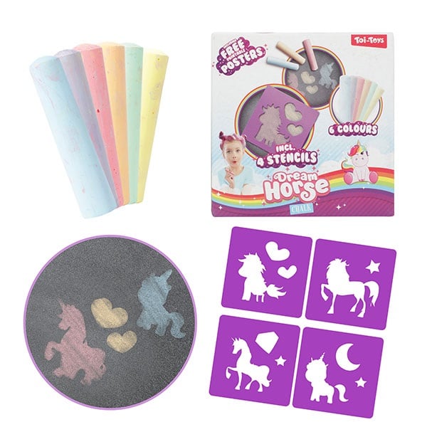 Set Deseneaza cu creta Unicorni cu 6 buc. creta color si 4 sabloane