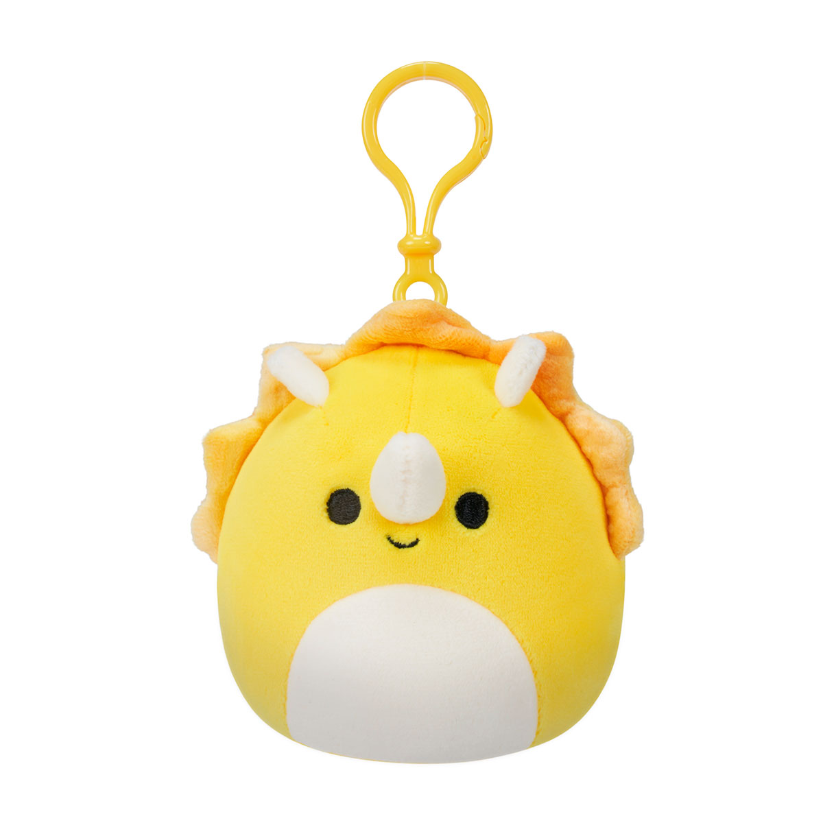 Jucarie de plus 9cm cu breloc, Triceratops galben, Squishmallows