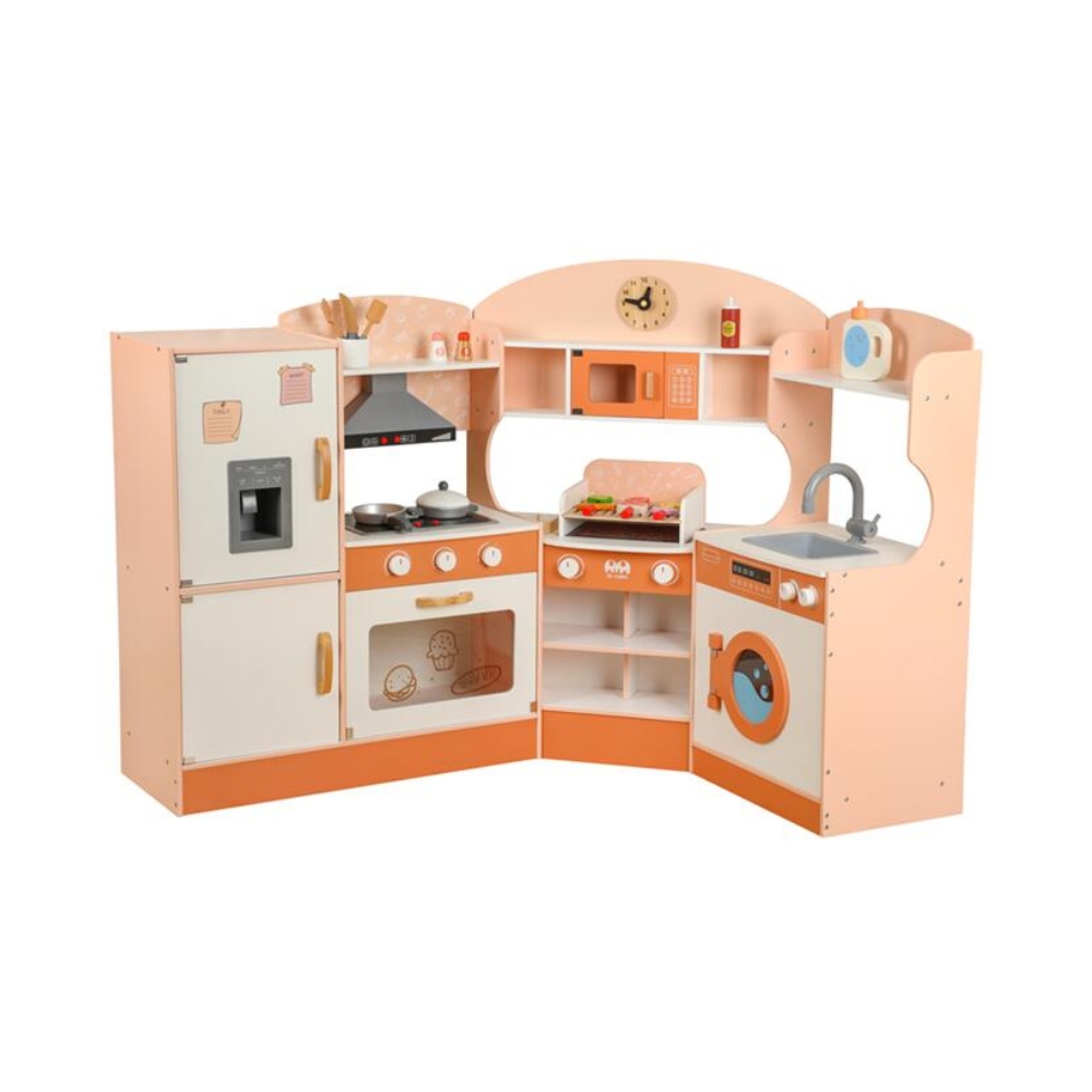 Мега Деревянная кухня персикового цвета с холодильником, стиральной машиной, микроволновой печью, вытяжкой и другими аксессуарами, ZJA359668