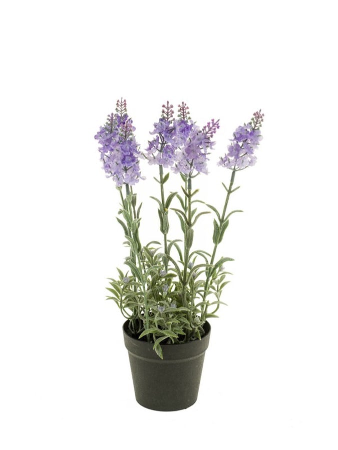 Lavanda artificiala, 7 fire, albastru deschis, 28cm, in ghiveci
