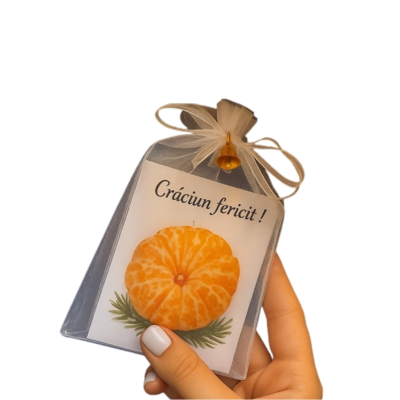 Ароматическая свеча Мандарин в мешочке с сообщением на румынском/русском языке