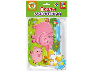 Пазлы на магните А5 "Свинья и поросенок" (рус)