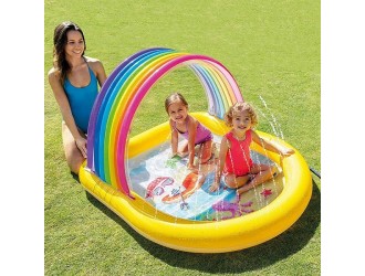 Piscina gonflabila pentru copii cu baldachin si jeturi de apa 147x130x86 cm, 84 L, 2+, INTEX