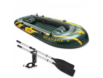 Barca gonflabila “Seahawk 4” cu vasle si pompa, 351x145x48 cm, pana la 480 kg, INTEX