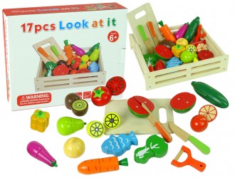 9833 Коробка с 17 деревянными фруктами и овощами