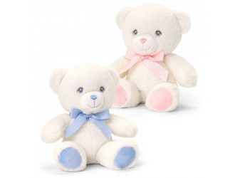 Jucarie de plus ursulet cu fundita Baby Cream Bear with Ribbon 20cm Keeleco 2 tipuri