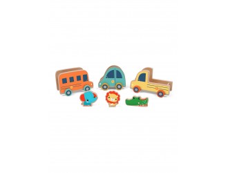 Набор из 3 машинок + 3 деревянных животных Fisher-Price