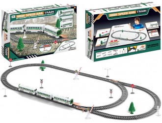 Set Cale Ferata, Locomotiva cu doua viteze si lumini, doua vagoane si accesorii