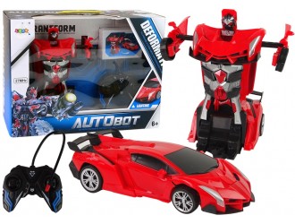 12087 Красный автомобиль, Роботы-трансформеры с пультом 2 в 1 со звуками и светом, USB