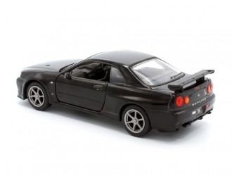 Macheta auto Nissan GT-R34 V-Spec II, 1:36, Black, TAYUMO Mecanism pull-back, sincron