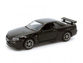 Macheta auto Nissan GT-R34 V-Spec II, 1:36, Black, TAYUMO Mecanism pull-back, sincron