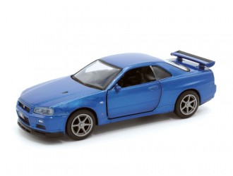 Macheta auto Nissan GT-R34 V-Spec II, 1:36, Blue, Tayumo Mecanism pull-back, sincron