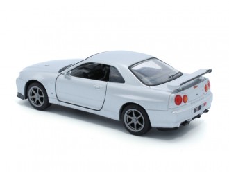 Macheta auto Nissan GT-R34 V-Spec II, 1:36, Silver, TAYUMO Mecanism pull-back, sincron