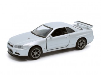 Macheta auto Nissan GT-R34 V-Spec II, 1:36, Silver, TAYUMO Mecanism pull-back, sincron