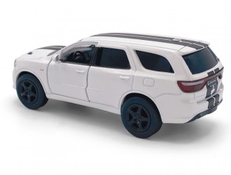Macheta auto Dodge Durango SRT, 1:36, White / Black striping, TAYUMO Mecanism pull-back, sincron
