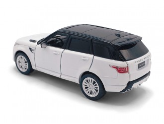 Macheta auto Range Rover Sport, 1:32, Fuji White mecanism pull-back, lumini si sunet