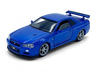 Модель автомобиля Nissan GT-R34 V-Spec II, 1:32, Синий / RHD Выдвижной механизм, свет и звук