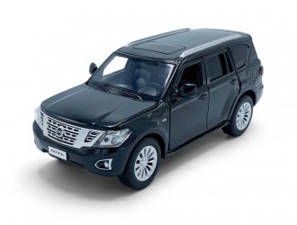 Модель автомобиля Nissan Patrol Y62, 1:32, Черный Выдвижной механизм, свет и звук