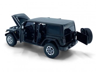 Jeep Wrangler Sahara модель автомобиля, 1:32, Черный активное рулевое управление - передние колеса, подвеска, свет и звук