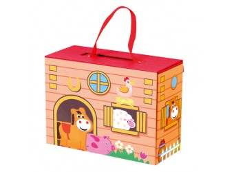 Set de joaca din lemn, Animale Ferma, in cutie de calatorie
