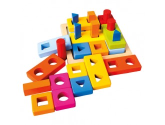 Set sortator forme geometrice, din lemn, 9 coloane, 3 randuri, multicolor