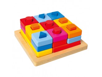 Set sortator forme geometrice, din lemn, 9 coloane, 3 randuri, multicolor