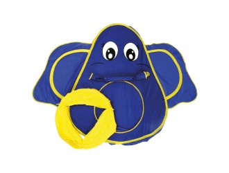 Tunel+Cort de joaca, Elefant, albastru-galben, 287x94x122 cm