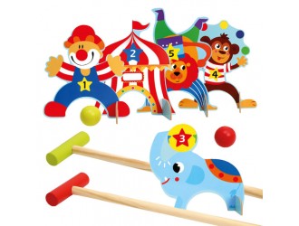 Set de joaca croquet din lemn pentru copii, Circ, 14 piese