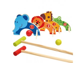 Set de joaca croquet din lemn pentru copii, Zoo, 12 piese
