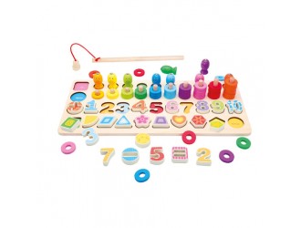Set educativ din lemn 4 in1, cifre, numaratoare, figuri geometrice, pescuit magnetic