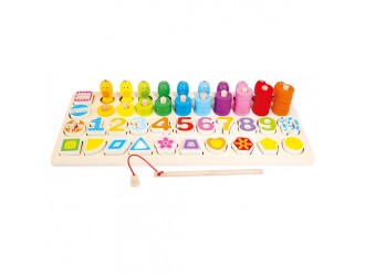 Set educativ din lemn 4 in1, cifre, numaratoare, figuri geometrice, pescuit magnetic