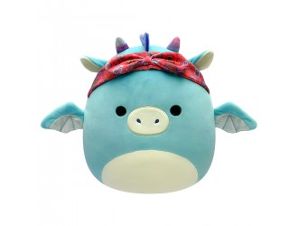 Jucarie de plus 19 cm Dragon albastru cu bandana, Squishmallows