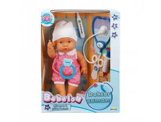 Papusa bebelus 35 cm Bebelou, Dollz n More, @ the Doctor's, cu sunete si accesorii, 2 tipuri roz/albastru