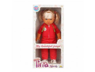 Papusa Tina in tinuta sportiva, Dollz n More, 45 cm 2 tipuri, rosu sau roz