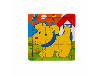 Puzzle din lemn Animale 9 el. 15 x 1 x 15 cm, diverse tipuri,  Woody