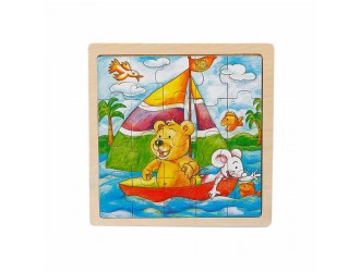 Puzzle din lemn Animale 20 el.  19,5 x 1 x 19,5 cm diverse tipuri Woody