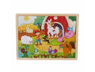 Puzzle din lemn Animale de la Ferma 48 el. 40 x 30 cm Woody