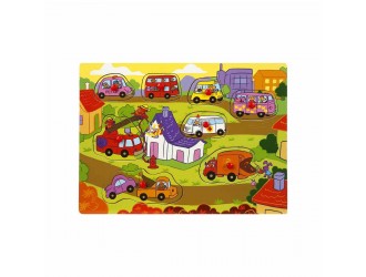 Puzzle din lemn Transport, cu buton, 8 el. 30 x 22,5 cm. 2 tipuri