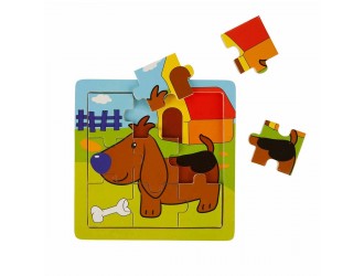  Puzzle din lemn Animal 9 el. 15 x 15 cm diverse tipuri 130062A/D/E Woody