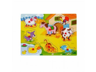  Puzzle din lemn cu butoane Animale diverse tipuri