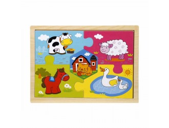 Puzzle din lemn 5 el. Transport sau Animale 29,9 x 22,5 cm Woody