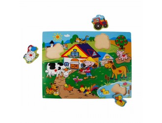 Деревянный пазл с кнопками Ферма 9 эл. 40 x 30 см