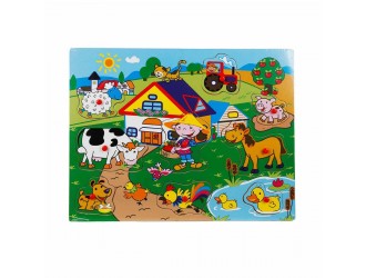 Puzzle din lemn cu butoane Ferma 9 el. 40 x 30 cm Woody